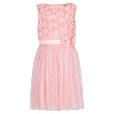 Yumi Girl Pink 3D Rose Top Prom Dress